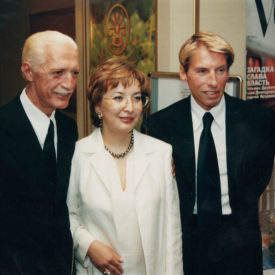 Le couturier Lorenzo Riva et Leïla Khrapunova à la Fashion Week d’Almaty, 1999